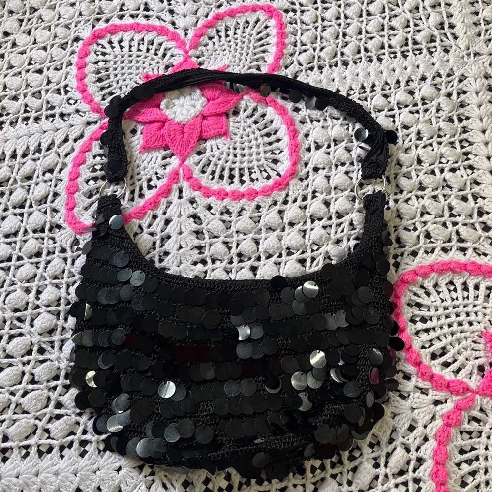 Y2k Black Sequin Shoulder Bag - Sparkle Accent